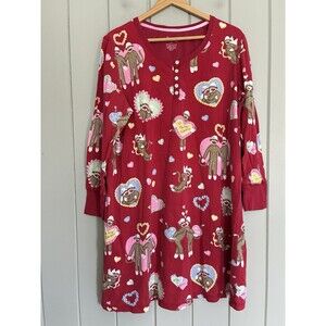Nick & Nora Sock Monkey Be My Valentine Nightgown XXL Red Cotton Knee Length